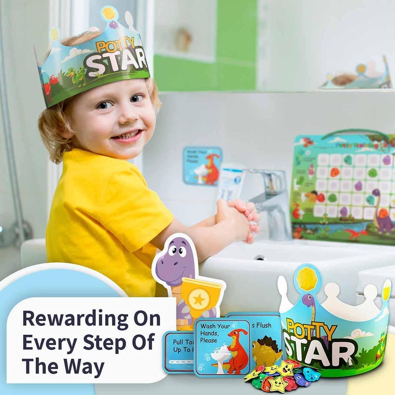 Putska Potty Training Chart with 35 Stickers, 3 Reminder Stickers and Crown for Toddlers Boys and Girls - Potty Training Rewards for Kids - Dino - Image 3